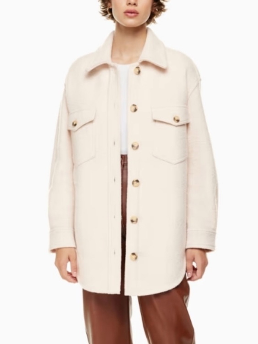 ARITZIA WILFRED FREE The Ganna Shirt Jacket - 100% Merino Wool Heatheer Bone